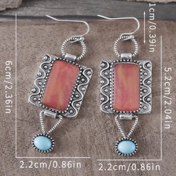 NEW Sharlene Southwestern Silver Plated Turquoise Drop Earrings - Picture 3 of 4